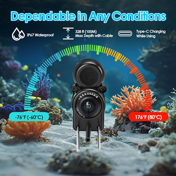 Underwater Fishing Camera with Monitor, Portable Fish Finder Camera 8000mAh Battery, 195° Wide Angle Ice Fishing Camera with Night Vision Fish Finder Camera for Boat Kayak Fishing