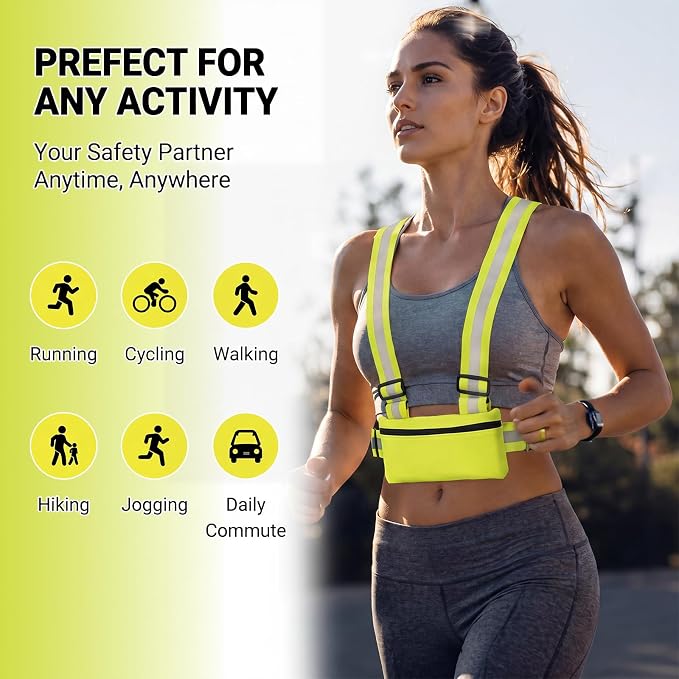 Hercicy 10 Pack Reflective Safety Vest with Zipper Pocket, Adjustable High Visibility Reflective Vest for Adults, Elastic Reflector Straps for Running, Walking, Cycling, Construction, Night Safety