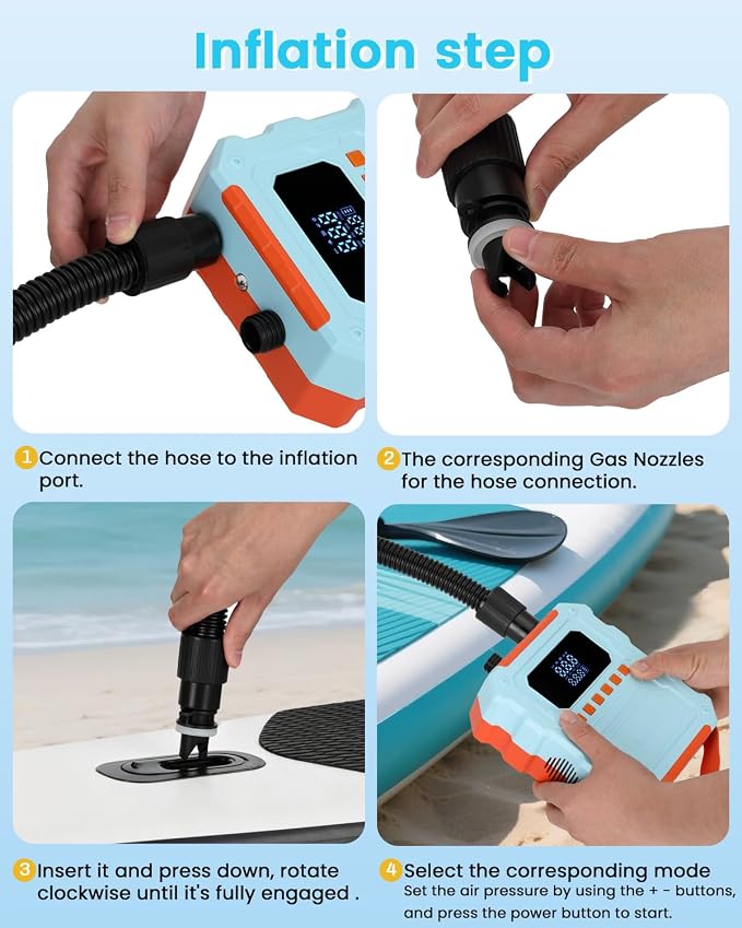 Electric Paddle Board Pump, 60PSI Rechargeable 15600mAh SUP Pump, Dual Stage Fast Inflation & Deflation with LED Light, Auto-Off Electric Pump for SUP, Surfing Kite, Tent and Inflatable Boat