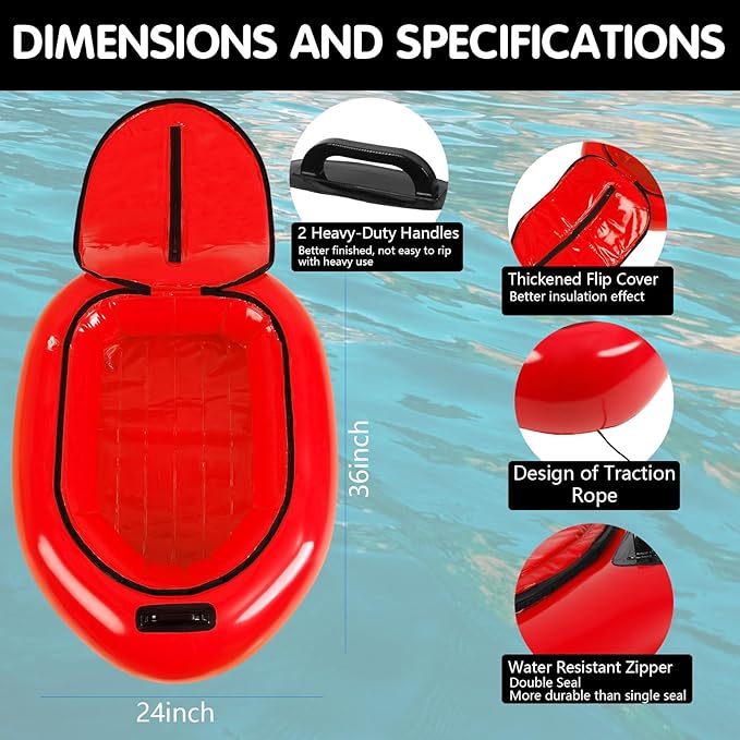 WILLBOND Inflatable River Floating Cooler Tow Behind, 38 Qt Insulated Heavy Duty PVC Kayak Floating Cooler with Handle for Outdoor Kayaking Rafting Boating Fishing and River Tubing