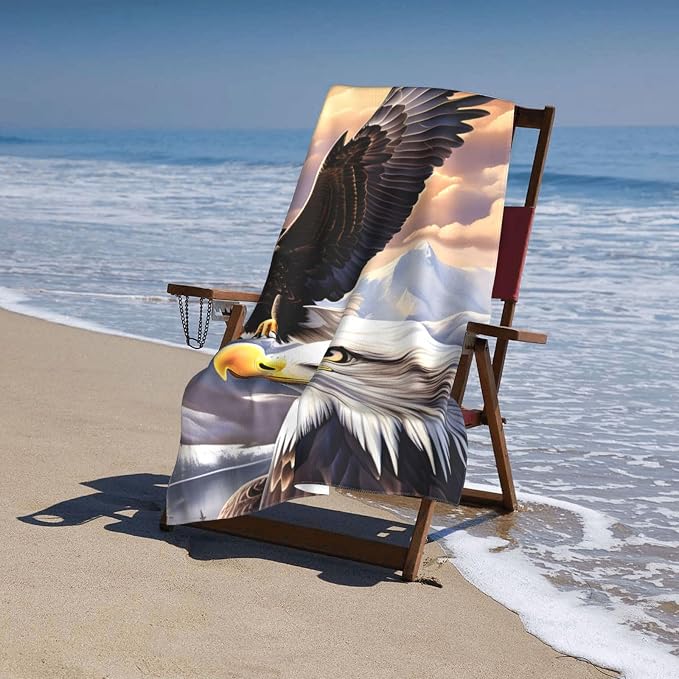 Cute Bird Beach Towel,32x52in,Quick-Dry Sand-Free Bath Towels,Microfiber Lightweight for Travel Pool Yoga Beach Outdoor Activities Decor Accessories Gifts (Cool Eagle)
