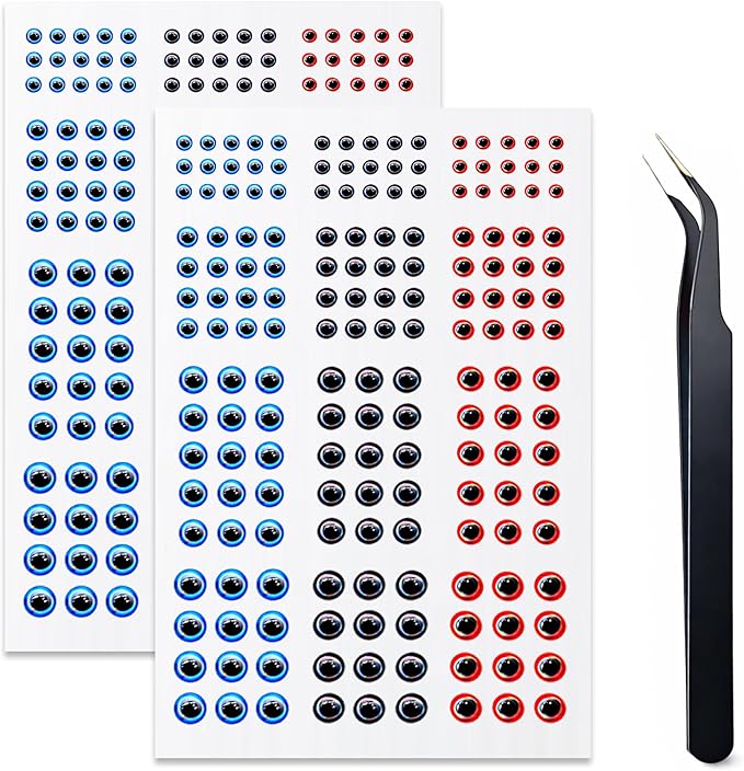 3D 4D 5D Fishing Lure Eyes Assortment with 1 Piece Tweezer for Making Fish Bait Fly Tying Streamers Crafts DIY Accessory (6 Sizes: 3 mm/ 4 mm/ 5 mm/ 6 mm/ 8 mm/ 10 mm)