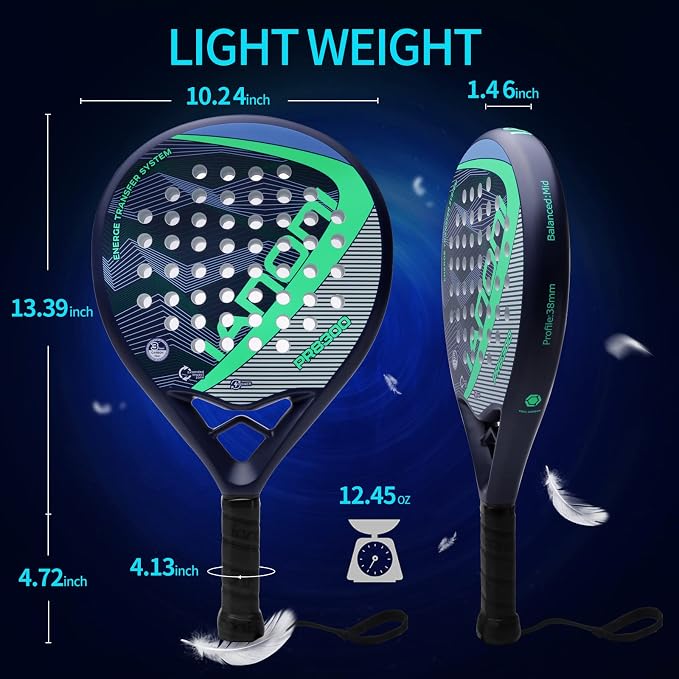 Padel Racket Carbon Fiber Surface with EVA Memory Flex Foam Core Lightweight Padel Racquet