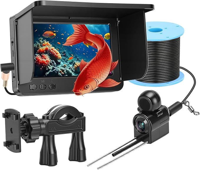 Underwater Fishing Camera with Monitor, Portable Fish Finder Camera 8000mAh Battery, 195° Wide Angle Ice Fishing Camera with Night Vision Fish Finder Camera for Boat Kayak Fishing