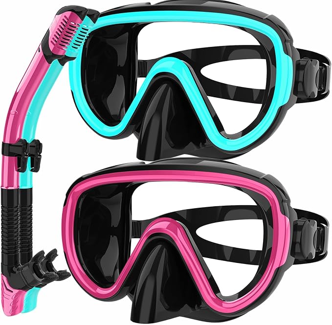 Snorkeling Gear for Adults 2-Pack | Anti-Fog & Anti-Leak Snorkeling Mask | Breath-Free Dry Snorkel | 180° Panoramic View with Quick-Dry Bags