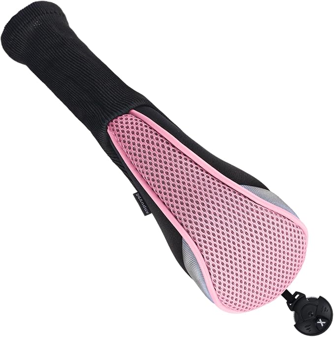 Andux 2pcs Long Neck Golf Hybrid Club Head Covers Dial No. Tag CTMT-02 | Mesh Breathable material | all the Same Size | Coloured Piping | Pull-On Closure