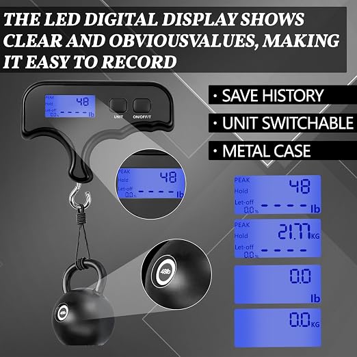 Portable Digital Bow Scale, 110Lbs/50kg High Accuracy Handheld Archery Draw Weight Scale with Hook & Peak Hold, Electronic Hanging Scale for Bow Tuning, Compound Bow, Recurve Bow, Fishing & Luggage