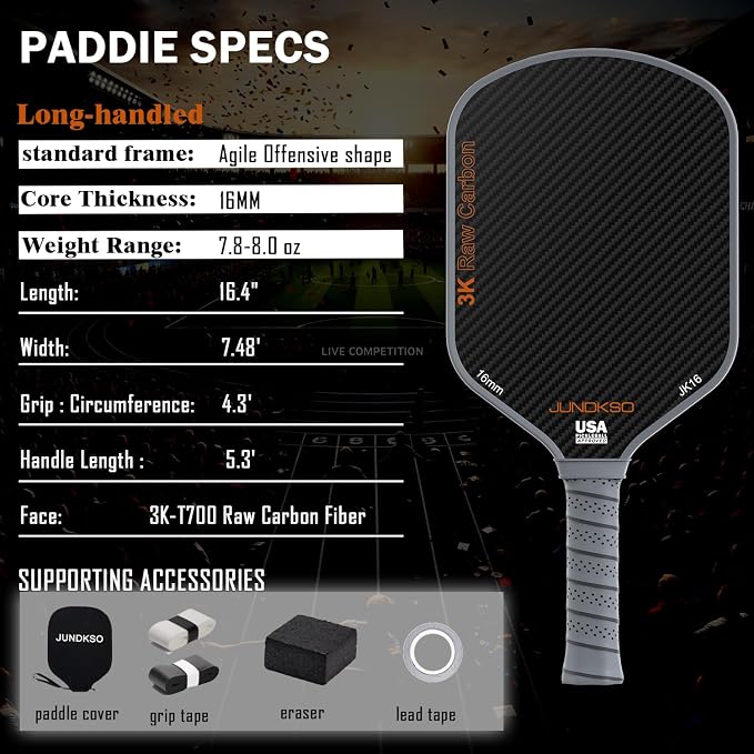 Carbon Fiber Pickleball Paddles USAPA Approved Raw Carbon Frosted