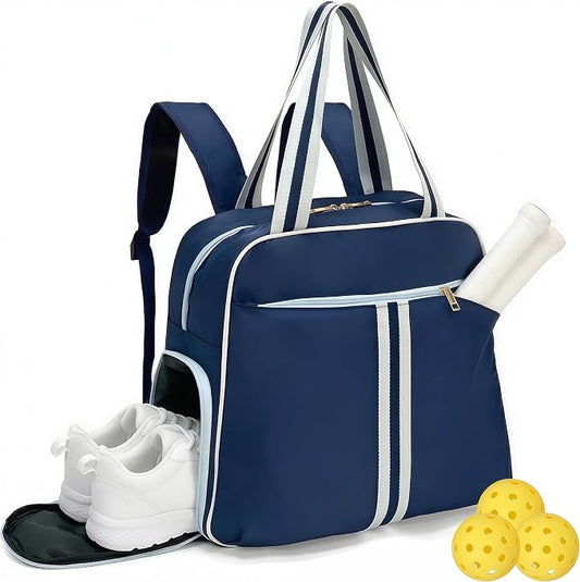 Pickleball Bag for Women Men, Large Pickleball Backpack with Shoe Compartment, Pickle Ball Bag with Paddle Cover Pocket Holds 2 Paddles