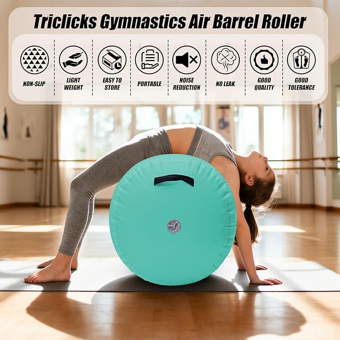 SUDOO Inflatable Air Roller Gymnastics Barrel Mat Tumbling Barrel Equipment for Backhandspring Training Roller for Cheerleading, Yoga, Dance, Home & Gym Use No Pump