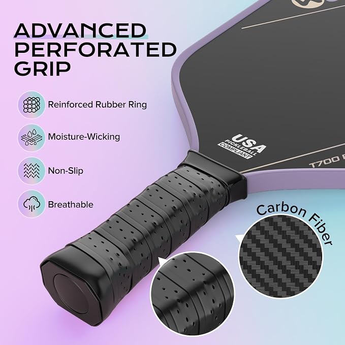 Pickleball Paddles for Men and Women,T700 Carbon Fiber Pickleball Racket with 16mm Polypropylene Honeycomb Core, Ultimate Spin & Consistency for Intermediate Level Players