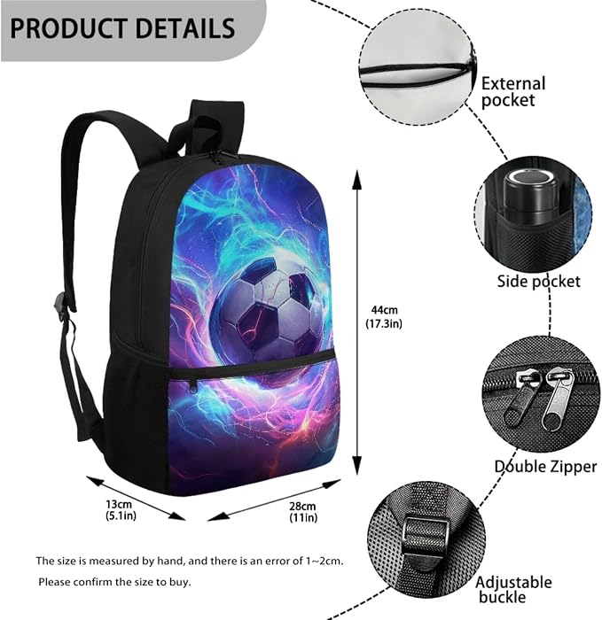 Soccer Kids School Bag for Boys Backpack and Lunch Bag Pencil Case Pouch, Childrens Backpack for Girls Bookbag School Daypack for Travel Picnic Hiking Back to School Supplies