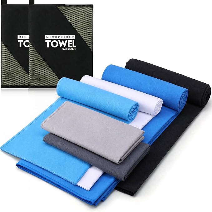 Batiyeer 6 Pcs Quick Dry Camping Towel Set 3 Sizes Microfiber Travel Towel with 2 Mesh Bags, Lightweight Ultra Absorbent Gym Beach Towels for Swimming, Hiking, Yoga, Backpacking, 6 Colors(Neutral)