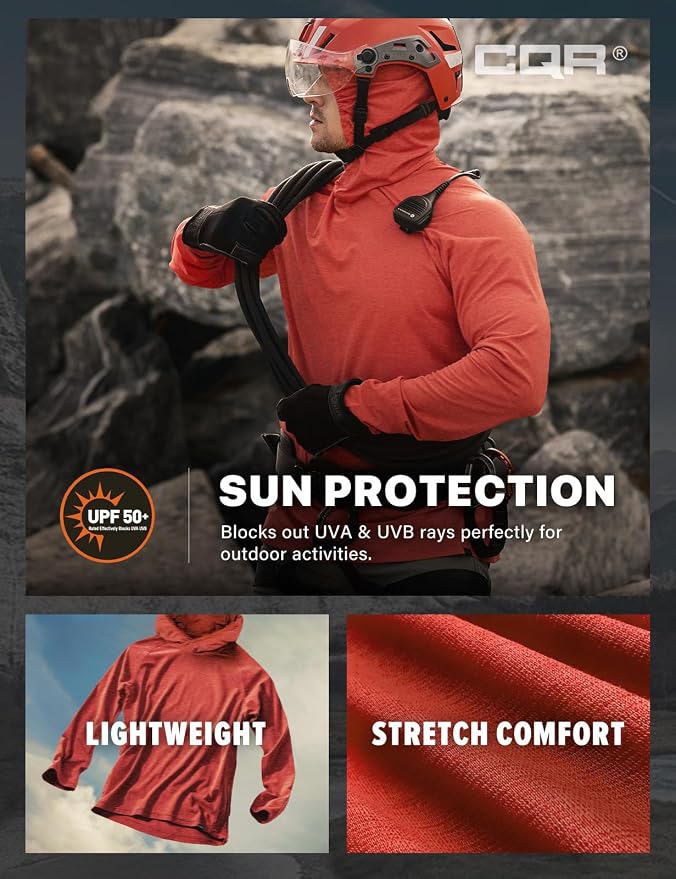 CQR Men's UPF 50+ Sun Protection Long Sleeve Quick Dry Athletic Shirts, Stretch Running Workout Hiking T-Shirts