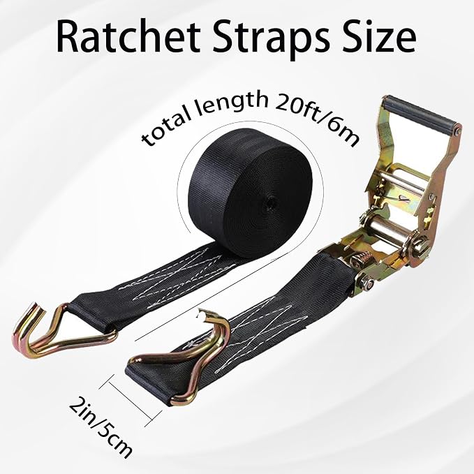 4PACK Ratchet Straps Heavy Duty, 8000 LBS Break Strength Ratchet Strap Tie Down, 2” x 20ft Black Tie-Down Ratcheting Cargo Truck Straps with Durable Double J Hook for for Truck