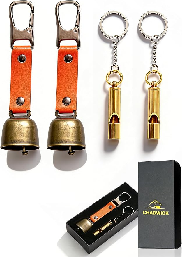 CHADWICK Bear Bell with Magnetic Silencer & Brass Whistle,1 or 2 Pack in Elegant Gift Box, Ideal Gift for Hikers, Campers, and Outdoor Enthusiasts