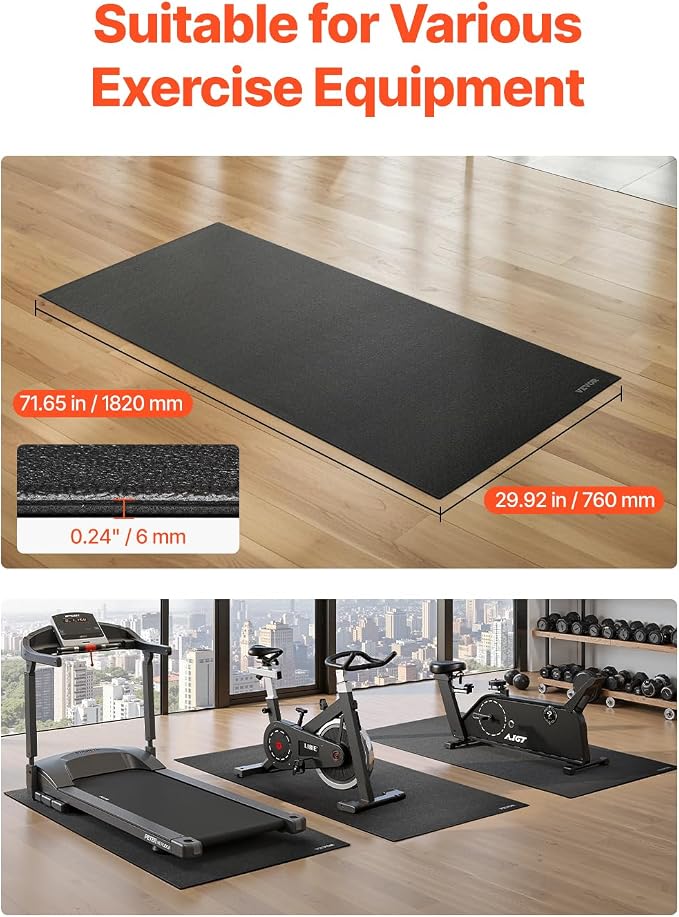 VEVOR Treadmill Mat for Carpet Floor, Exercise Equipment Mat for Treadmills, Stationary & Recumbent Bikes, High Density PVC Floor Protector Gym Mats, Waterproof and Non-Slip for Home Gym