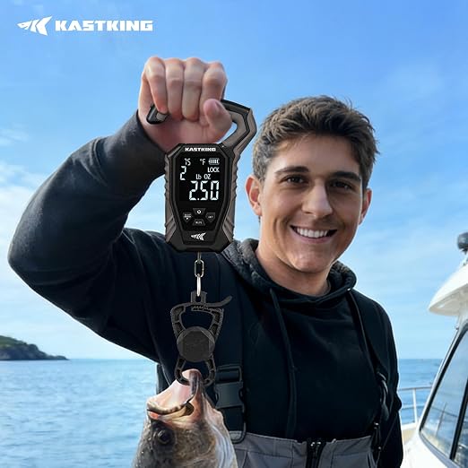 KastKing Weighmaster Mechanical-Digital Fishing Scale, 120 lb Capacity, 2.5" Backlit Display, High-Precision Sensor, 9 Weight Memory, Temperature Detection, IPX6 Waterproof, Fishing Gifts