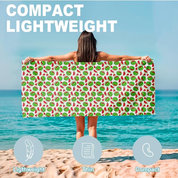 2 Pcs Microfiber Beach Towel Sand Free Quick Dry Oversized Watermelon Rind Striped Summer Style Green Lime Lightweight Bath Towels for Travel Pool Swim Camping 71 x 32 Inches