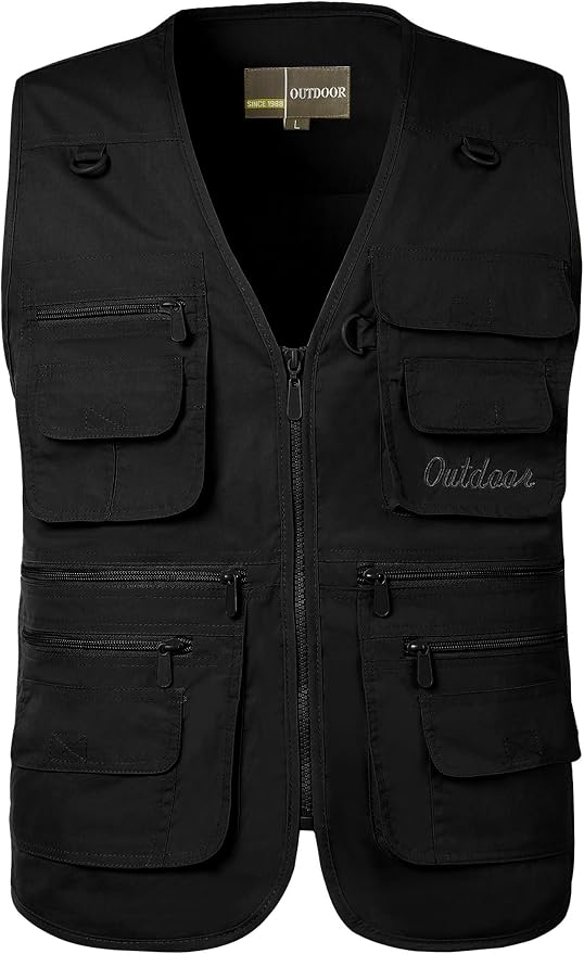 Flygo Men's Fishing Vest Utility Lightweight Outdoor Travel Safari Photo Cargo Vest with 16 Pockets
