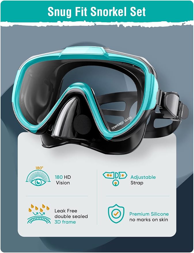 Seovediary Snorkel Set Adults Snorkeling Gear Anti-Fog Panoramic View Swim Mask Dry Top Snorkel Kit with Carry Bag for Snorkeling Scuba Diving Swimming Travel