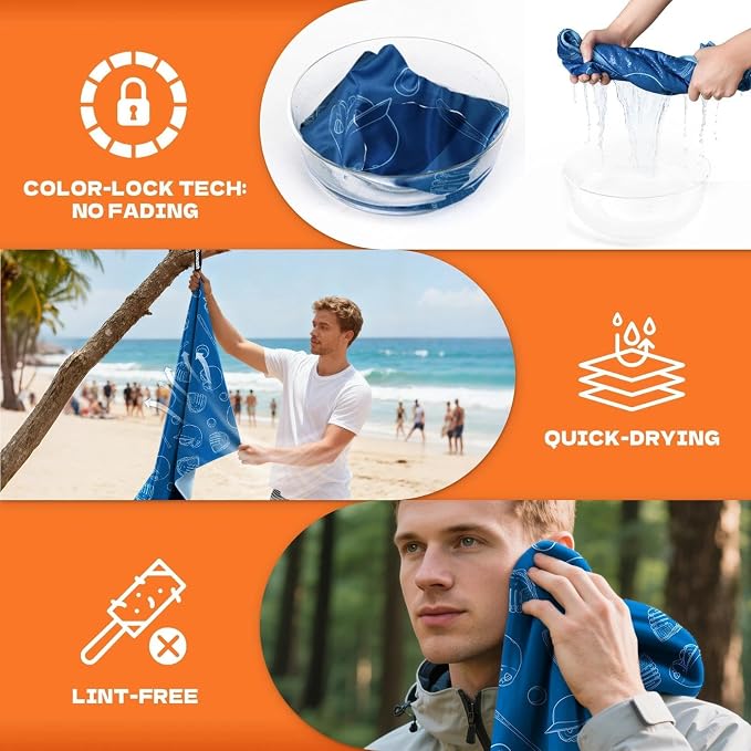 Microfiber Sweat Towel Quick Dry Lightweight Absorbent 2 Pack,Fast Drying 30‘’ X 60‘’ Negative Ions Odorless Gym Towels for Men & Women Yoga Gym Travel Outdoor Camping Beach (Marine Blue Hat)