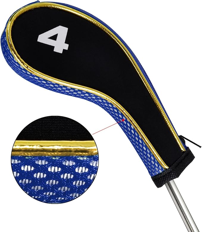 Andux Gold Golf Iron Club Head Covers No. on Both Sides Long Neck with Zipper 12pcs/Set