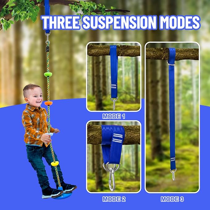 Tree Swing for Kids,Climbing Rope with Platforms,Disc Swing Seat Set Outdoor Playground Accessories for Kids-Include Carabiner, 4ft Tree Strap and Tree Protector