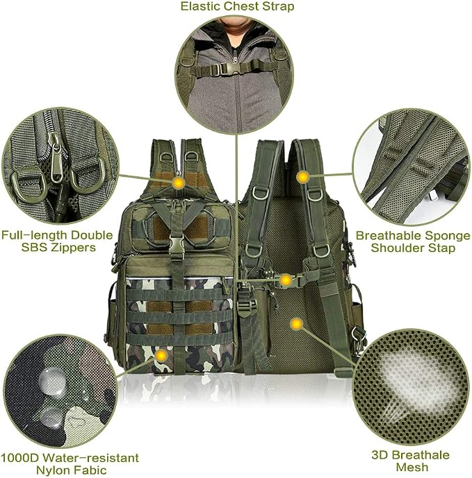 BLISSWILL Outdoor Tackle Bag - Large Water-Resistant Fishing Backpack