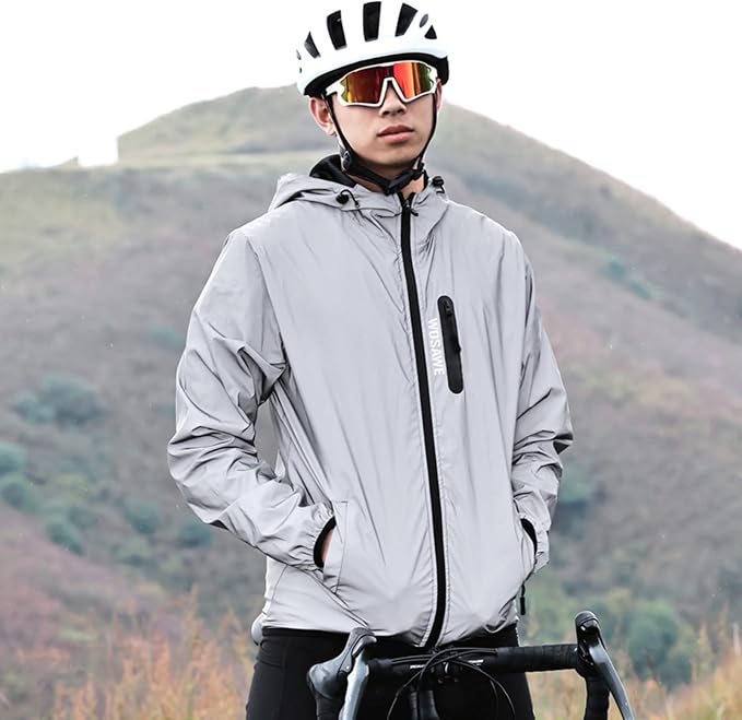 WOSAWE Men Reflective Jacket Night Glowing Bomber Jacket MTB Cycling Windbreaker Travel Sport Coat