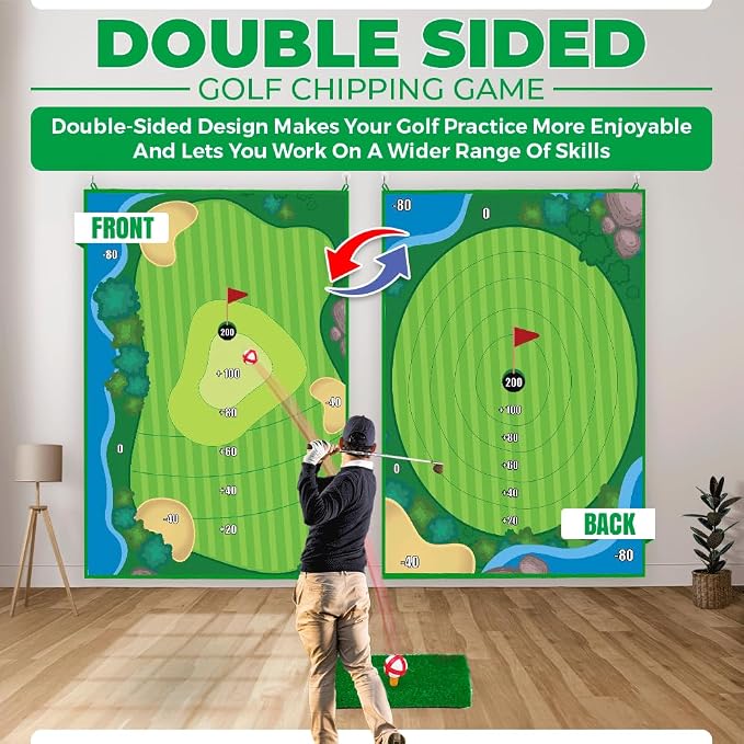 MHM's Ultimate Indoor Golf Chipping Game Mat - Premium Practice Mat - Ideal Golf Simulator for Home Use