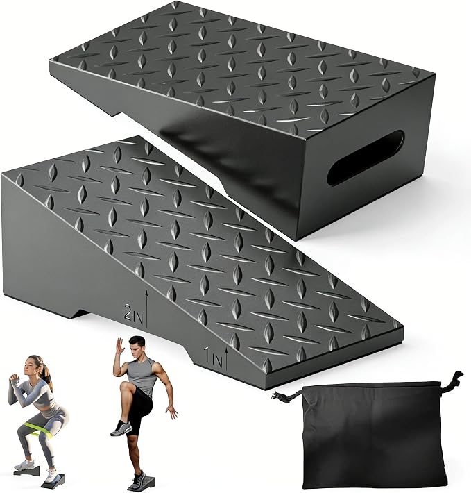 Squat Wedge, Steel Heavy Duty Squat Wedge Block, 2 Pcs Non-Slip Slant Board for Squats, 800 lbs Weight Capacity for Deeper Squats, Calf Raises, Weightlifting and Foot Stretches