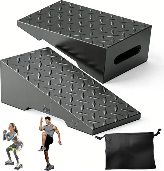 Squat Wedge, Steel Heavy Duty Squat Wedge Block, 2 Pcs Non-Slip Slant Board for Squats, 800 lbs Weight Capacity for Deeper Squats, Calf Raises, Weightlifting and Foot Stretches
