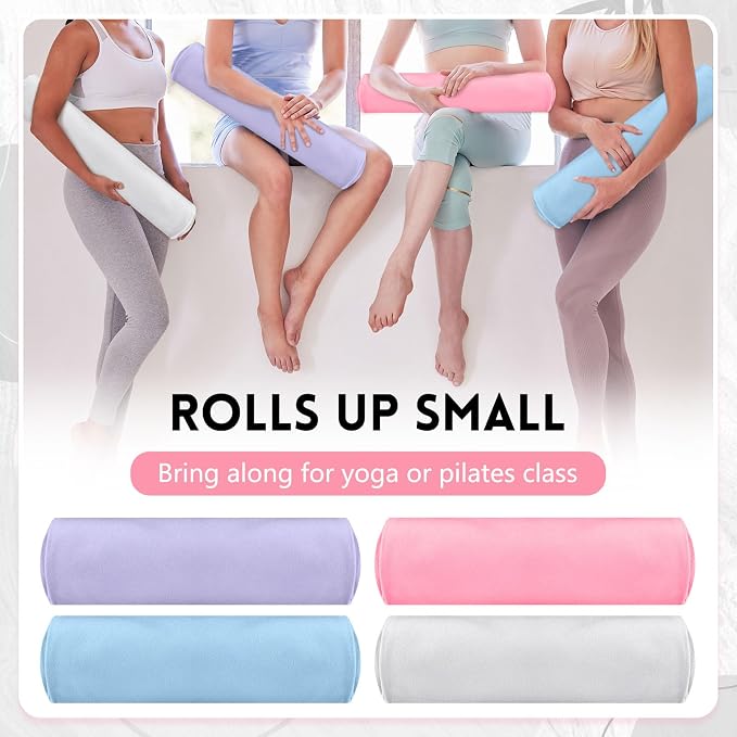 Breling 4 Pack 72" x 24" Hot Yoga Towel Non Slip Microfiber Mat Towel Sweat Absorbent Soft Pilates Mat Essentials for Hot Yoga Pilates Exercise(Purple, Pink, Blue, White)