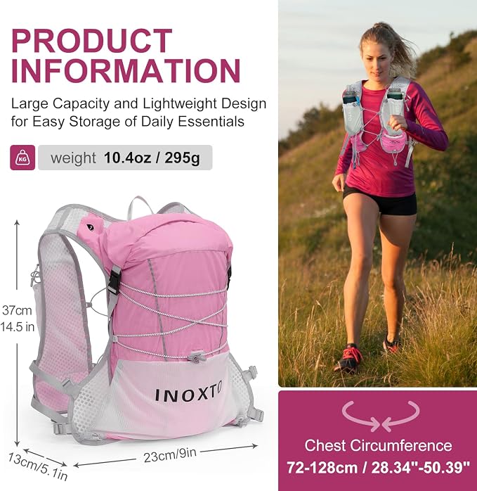 IX INOXTO Running Vest Hydration Backpack, Lightweight Running Backpack Hydration Pack with 1.6L Water Bladder Daypack for Trail Running Hiking Cycling Race Marathon for Women Men