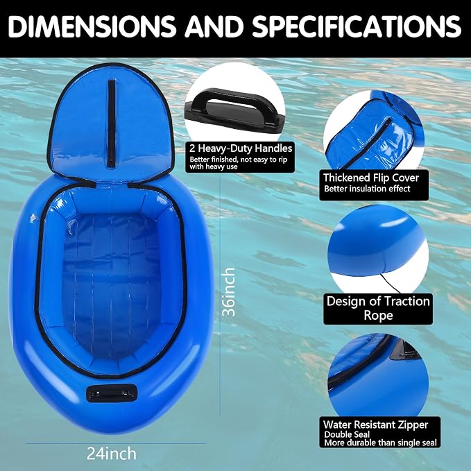 Inflatable Cooler for Kayak Tow Behind Floating Heavy Duty PVC River Cooler with Handle for Outdoor Kayaking Boating and Fishing