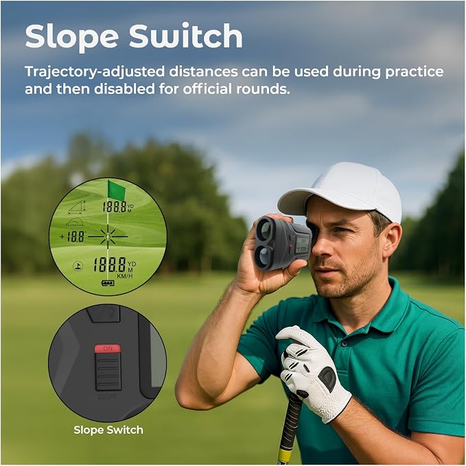 WanderS Golf Rangefinder, Slope Switch On/Off, 1200 Yards Laser Range Finder, Flag Lock Vibration, 6X Magnification, Tournament Legal, Side Display, Rechargeable Battery, Golf Accessories, Men/Women