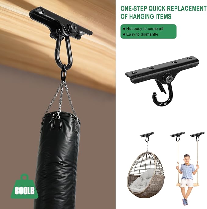 Heavy Punching Bag Hanger | Wall/Ceiling Mount Hook with 180° / 360° Rotation | Wood Beam Holder for Boxing, Weight Training, Aerial Yoga Swing & Hammock