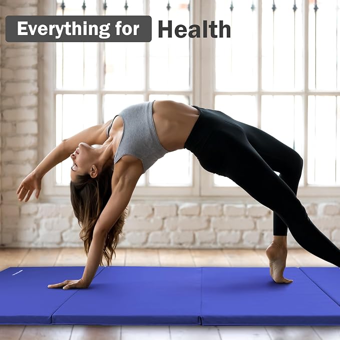 Fitvids Folding Exercise Gymnastics Mat 4'x8'x2" Gym Workout Mat with Carrying Handles High-Density Portable Fitness Aerobics Mats for Home Gym Yoga Pilates Tumbling MMA Core Training, Multiple Colors