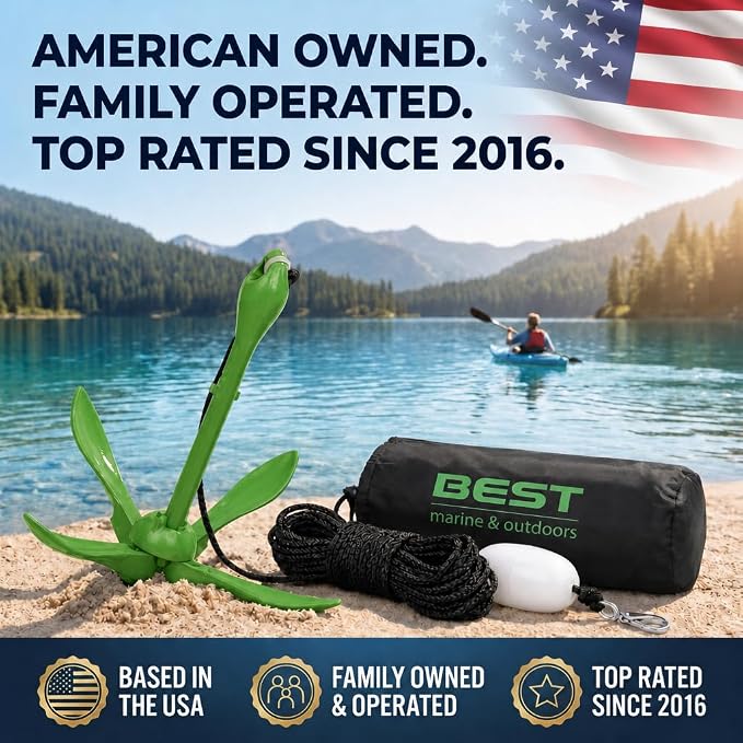 Best Marine and Outdoors Kayak Anchor, 3.5 Pound Anchor System Kit for Kayaks, Canoes, SUP Paddle Boards & Jet Skis, Fishing, Boating & Kayaking Accessories