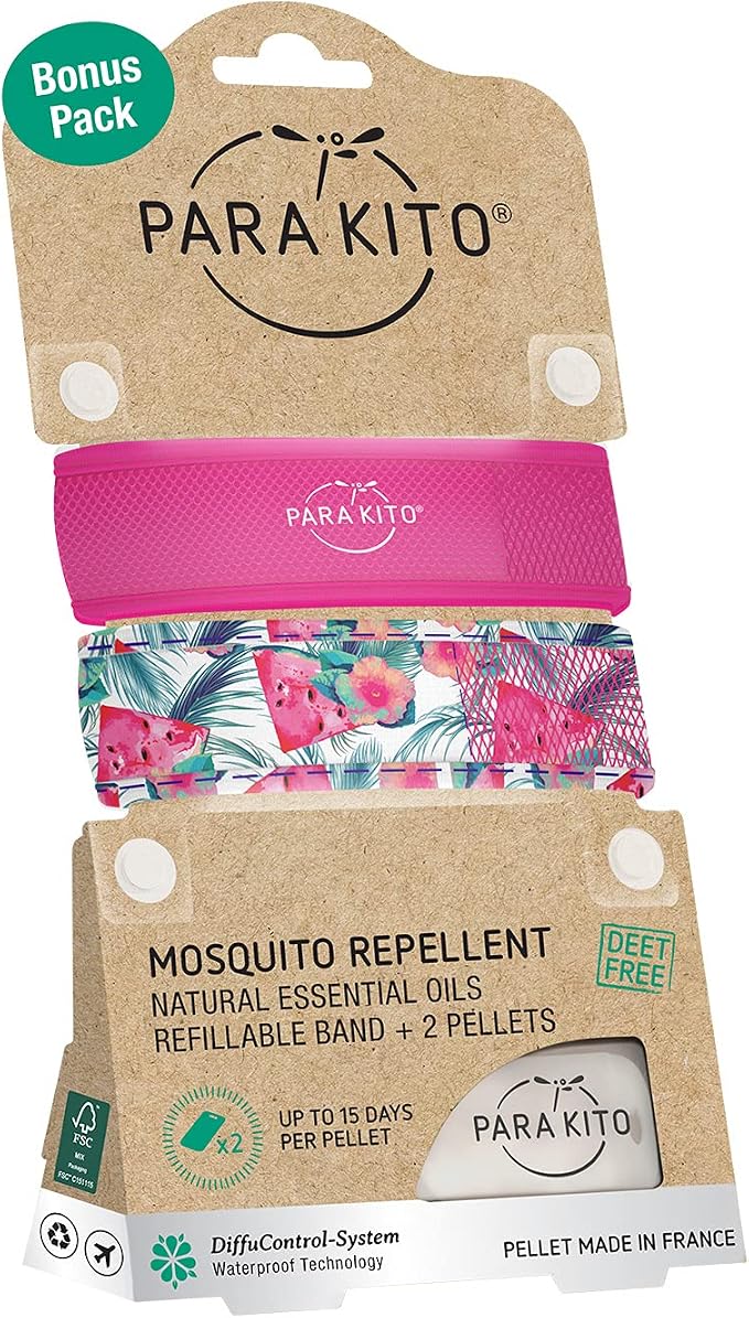 Para'Kito Mosquito Repellent Bonus Pack - 2 Wristbands | 2 Refills (Fuchsia + Watermelon)