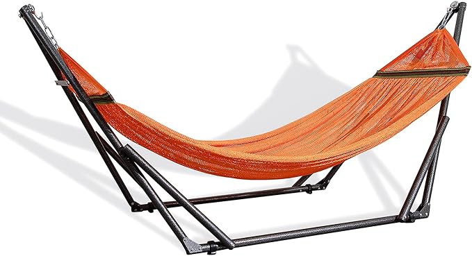 Best Home Fashion Portable Hammock with Collapsible Steel Stand, 600 lbs Capacity, No Tools Assembly, Carrying Bag Included, Perfect for Indoor Outdoor Backyard Patio Camping Beach, 2 Person, Orange