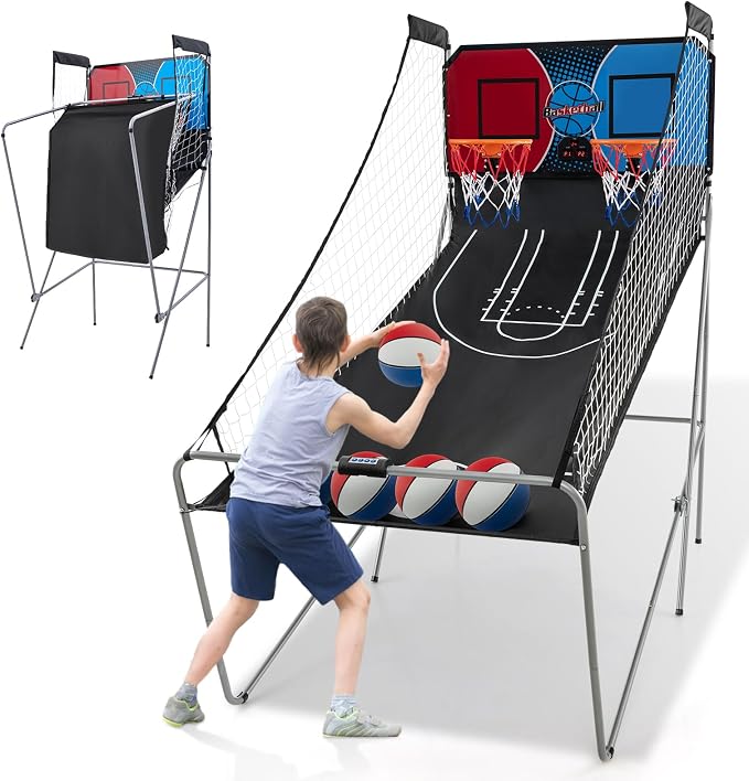 Giantex Dual Shot Electronic Basketball Arcade Game with 8 Game Modes, 4 Balls, 2 Hoops, Air Pump, LCD Scoreboard for Adults and Kids