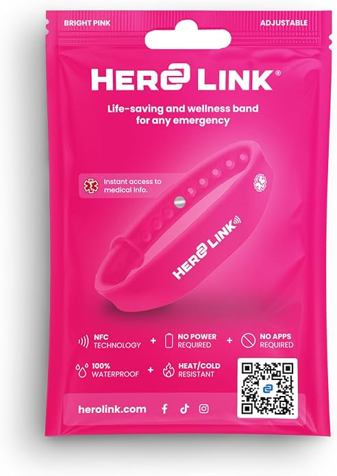 Hero Link® Medical ID Bracelet & Wellness Wristband – Adjustable Silicone, Waterproof, Heat-Resistant, Smart Band with NFC Tag for Instant Emergency Info Access