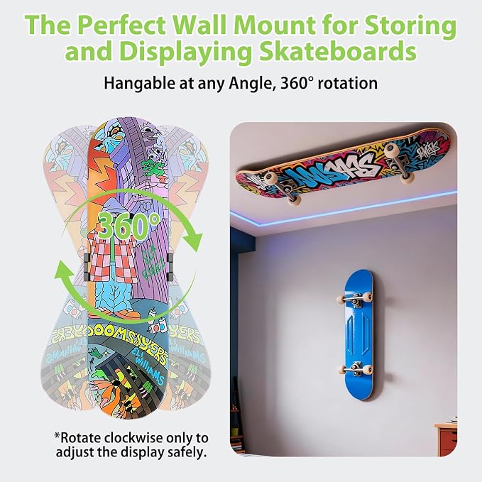 2PCS Skateboard Deck, 31 * 8 Inch with 2Pcs Skateboard Deck Wall Mount