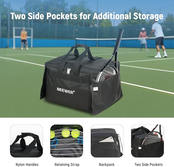 NEEWER Tennis Ball Hopper, Pickleball Retriever Collector Basket Cart Holder Tennis Court Equipment Accessory for Training Teaching