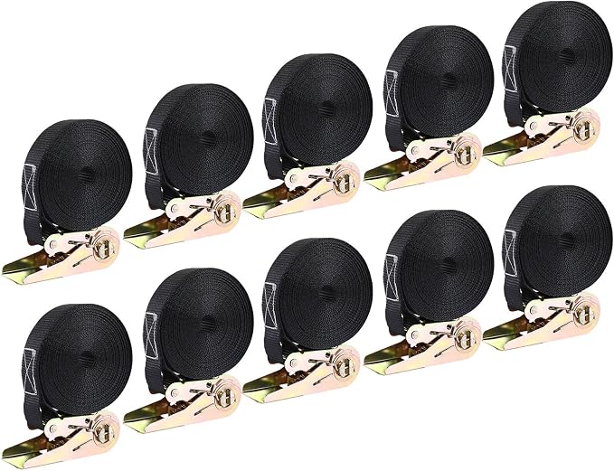 LIFERUN 10 Pack 1" x 20' Ratchet Straps Heavy Duty, 1760lbs Break Strength Endless Ratchet Strap, NO Hook, Tie Down Straps for Motorcycles, Goods, Luggage,Black