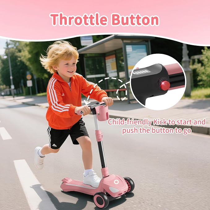 Electric Scooter for Kids with 3 LED Lighted Wheels, Adjustable Height & Lean-to-Steer, Anti-Slip Deck with Lights, Easy-Fold Mechanism, Balance Scooter for Kids,Toddlers