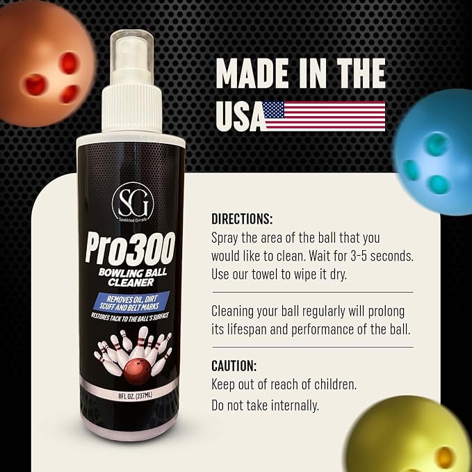 Dual-Action Cleaner Spray for Bowling Balls & Pickleball Paddles – Removes Dirt, Oil, Residue & Scuffs – EPA Safer, 8 FL Oz w/Cloth & Tape