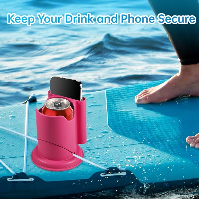 Paddle Board Cup Holder, Kayak Cup Holder 2-in-1 Drink & Phone Holder, Paddleboard and Kayak Accessories for SUP, Kayaking, Fishing, Yoga, or Surfing Adventures(Pink,2Pack)